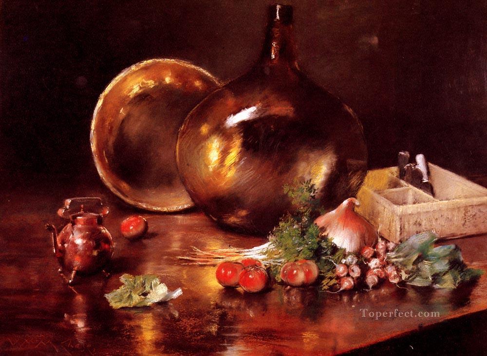 Naturaleza muerta Latón y vidrio Impresionismo William Merritt Chase Pintura al óleo